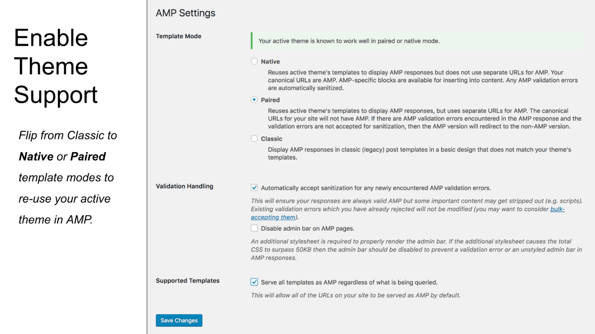 AMP Modes in the WordPress Plugin
