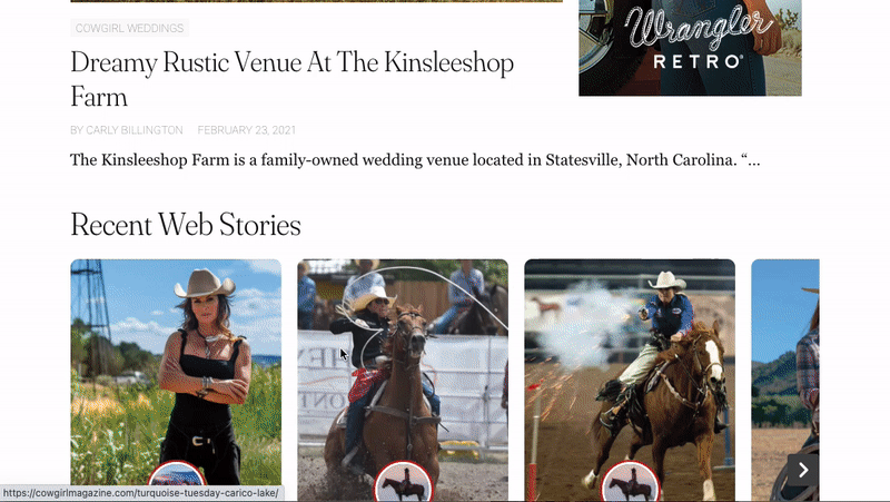 A User Experience walkthrough for Web Stories on Cowgirl Magazine's website