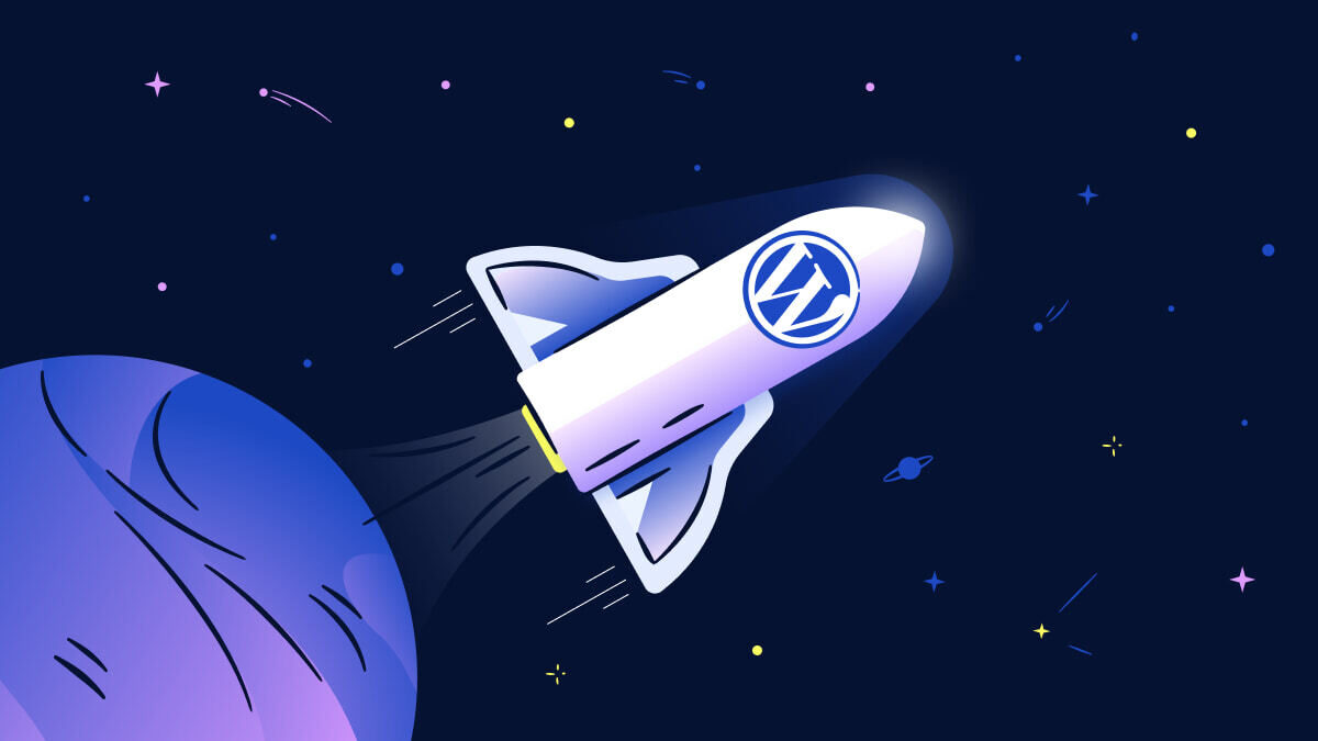 A WordPress Rocket taking off
