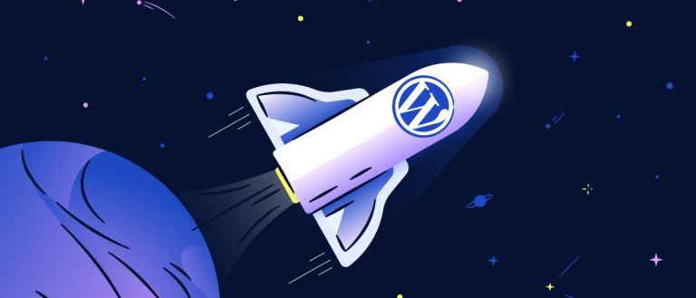 A WordPress Rocket taking off