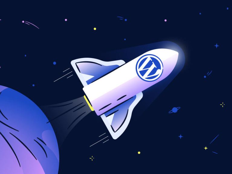 A WordPress Rocket taking off