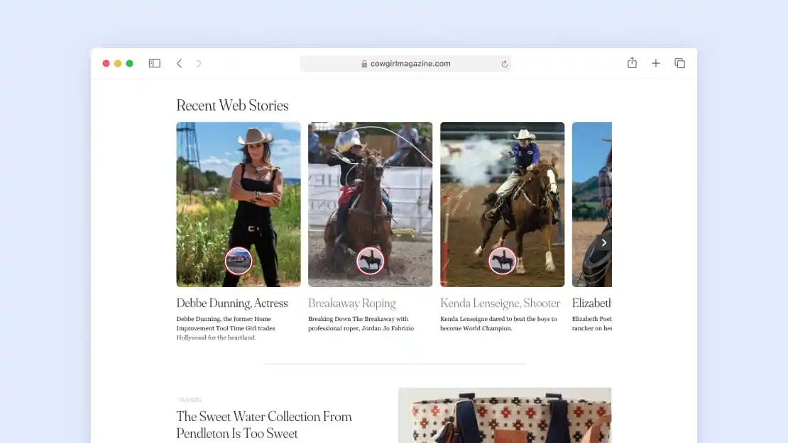 Web Stories mockup on Cowgirl website