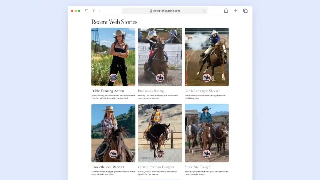 Expanded Preview of Webstories on Cowgirl Website