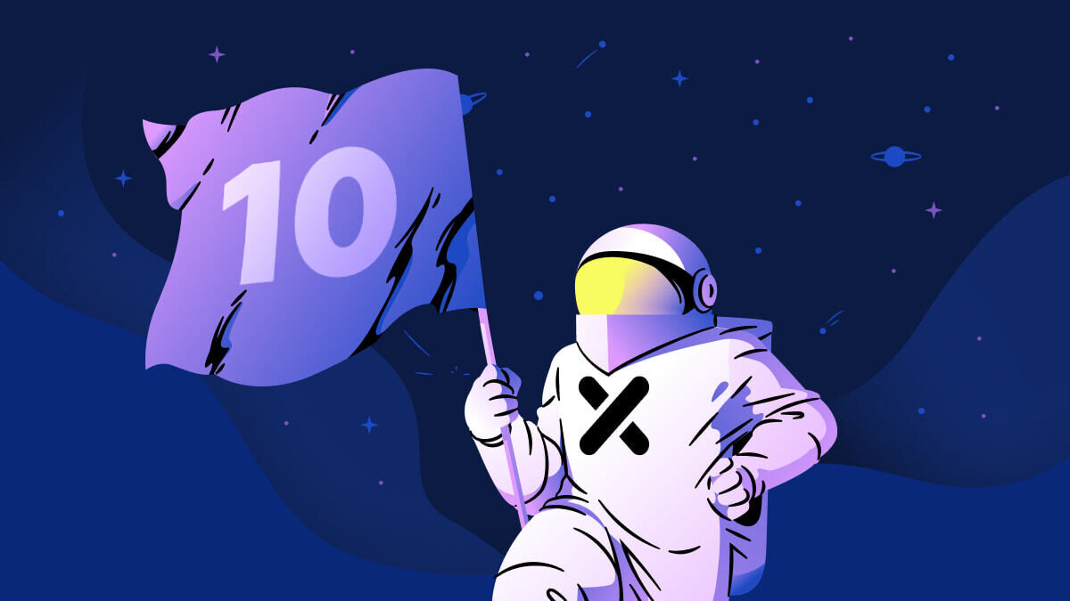 The XWP Astronaut holding a flag with the number '10' on it.