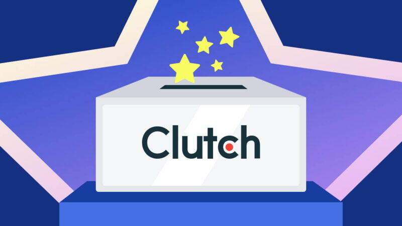 A box with the Clutch.co logo, with stars falling into it.