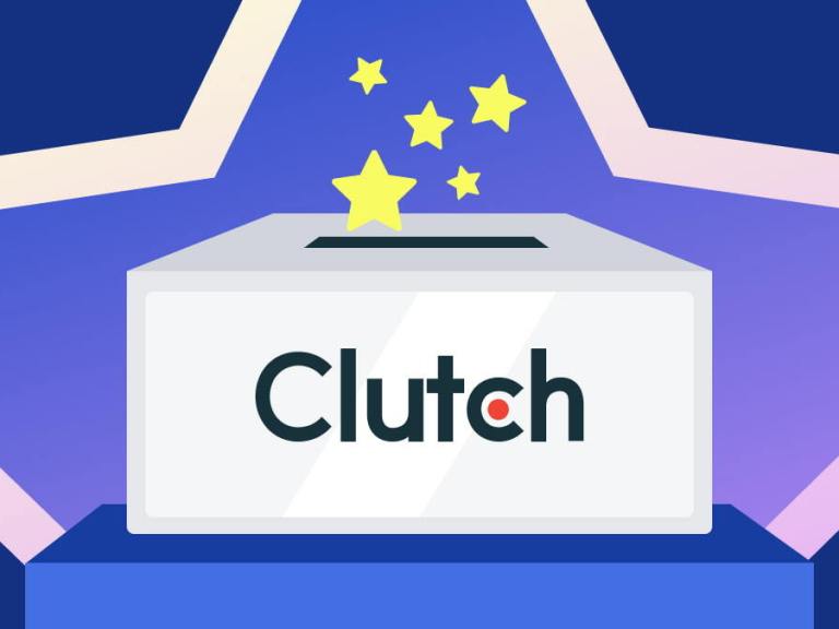 A box with the Clutch.co logo, with stars falling into it.