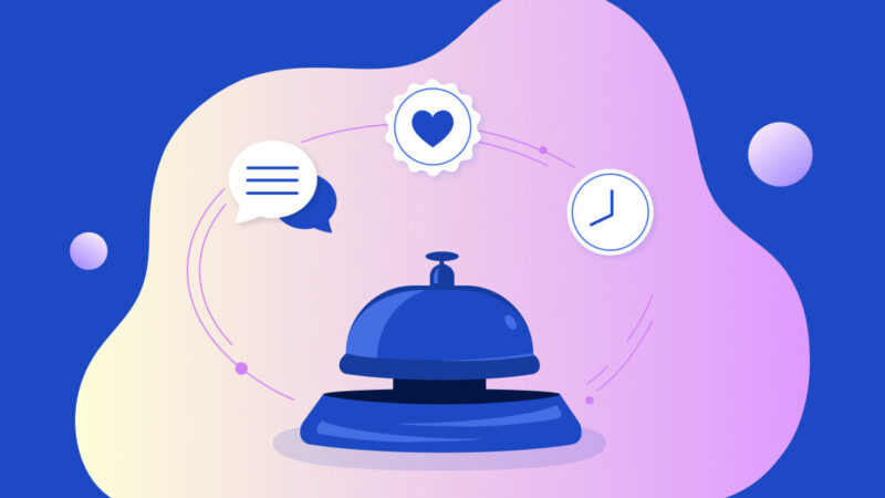 A speed dating bell with icons for conversation, time, and love. This represents the fact that you have to make an impression quickly with LCP.
