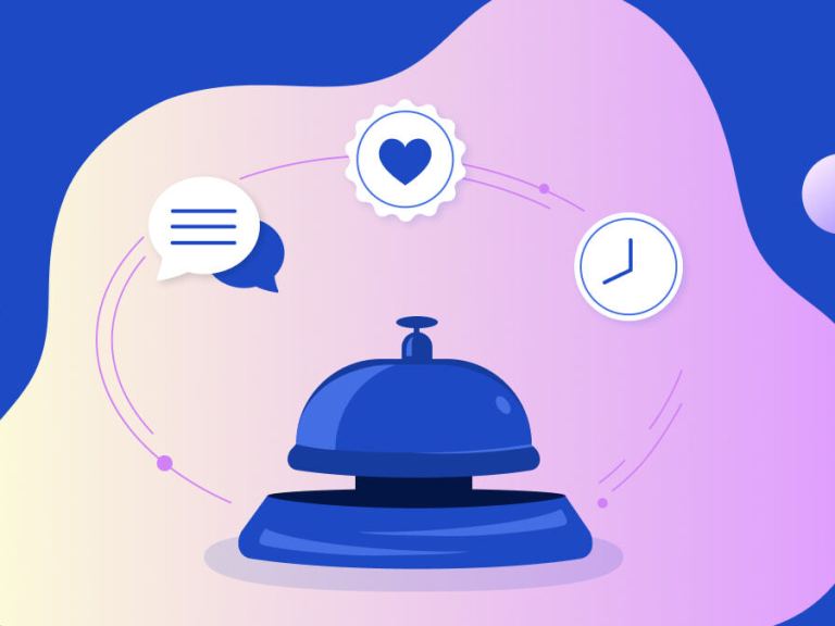 A speed dating bell with icons for conversation, time, and love. This represents the fact that you have to make an impression quickly with LCP.