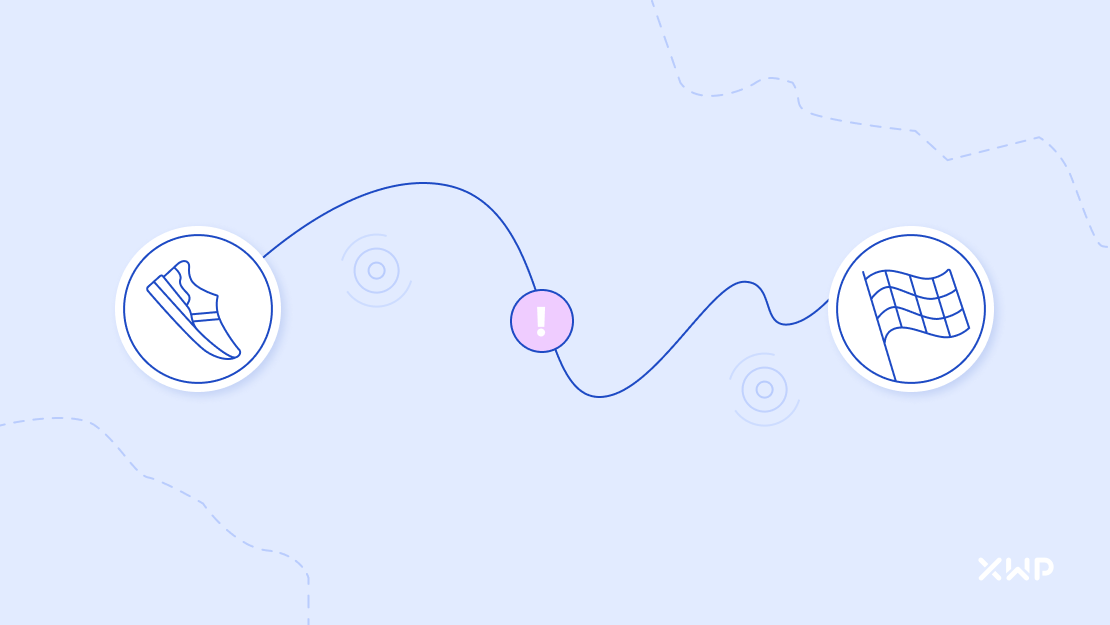 The route from the previous map, with an exclamation point that shows an obstacle along the way.