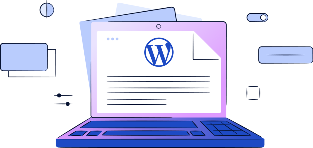 A laptop showing WordPress documentation.