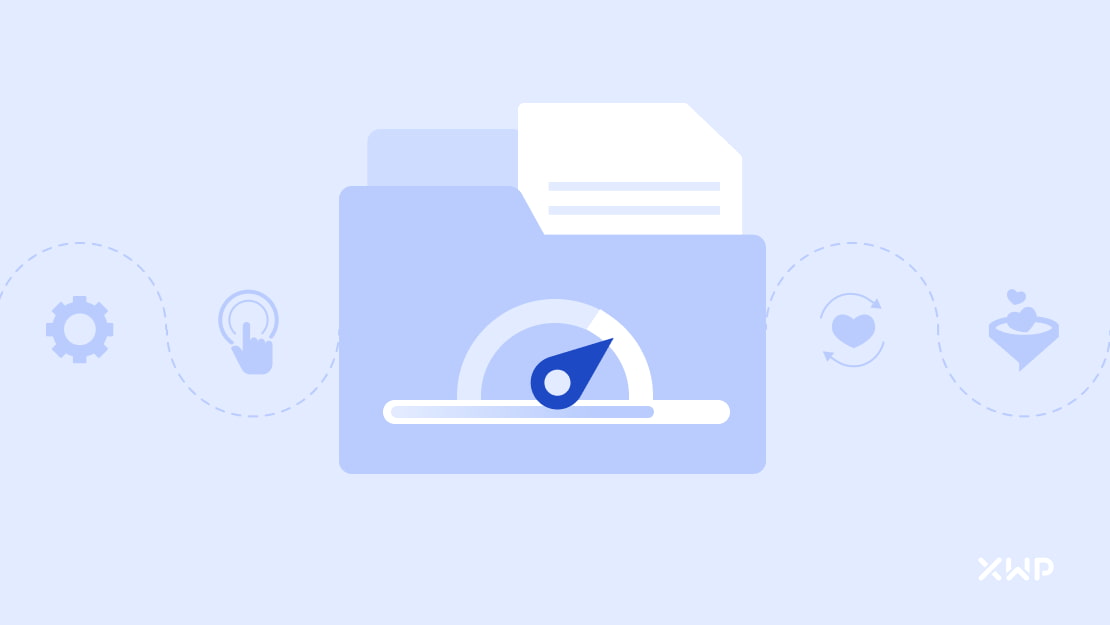 A portfolio showing a maxed out speed gauge, with icons for conversion, retention, interactivity, and a gear, for technical imporvements.