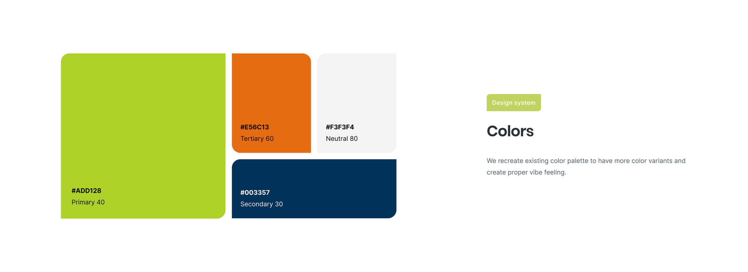 A colour palette for Green Our Planet, vibrant green and orange paired with navy and white.