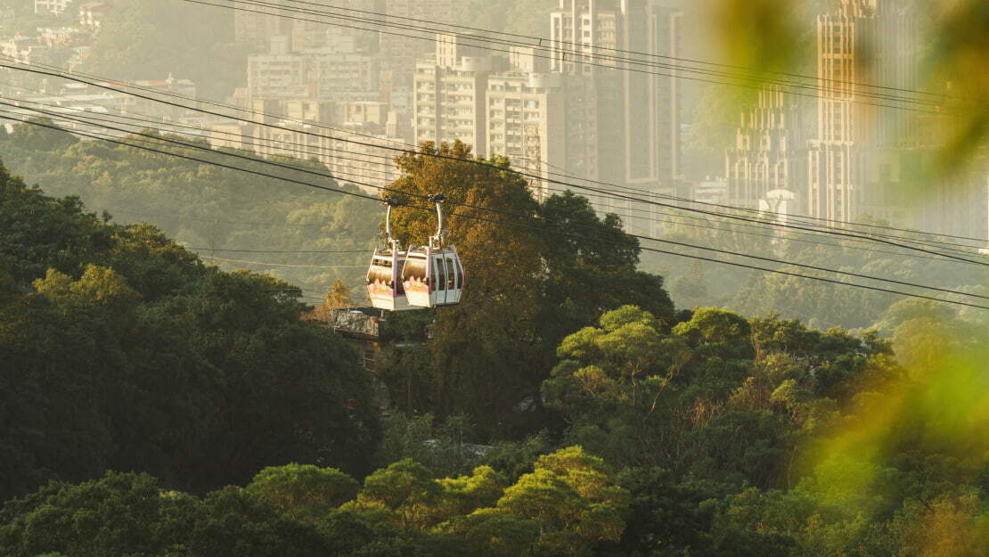 The Maokong Gondola ascending into the hills surrounding Taipei.