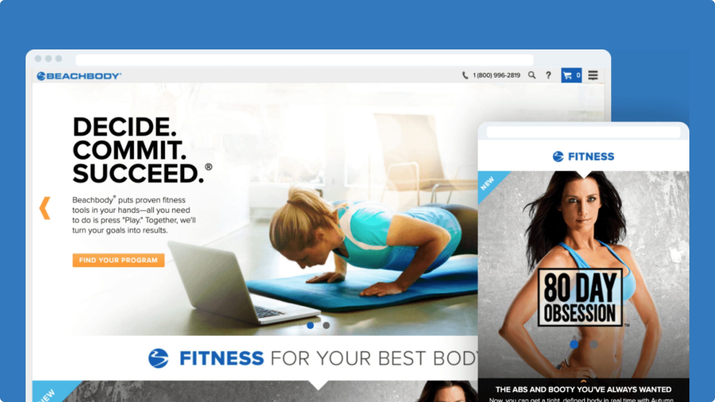 Website and Mobile Mockup of Beachbody on Demand's User Interface.