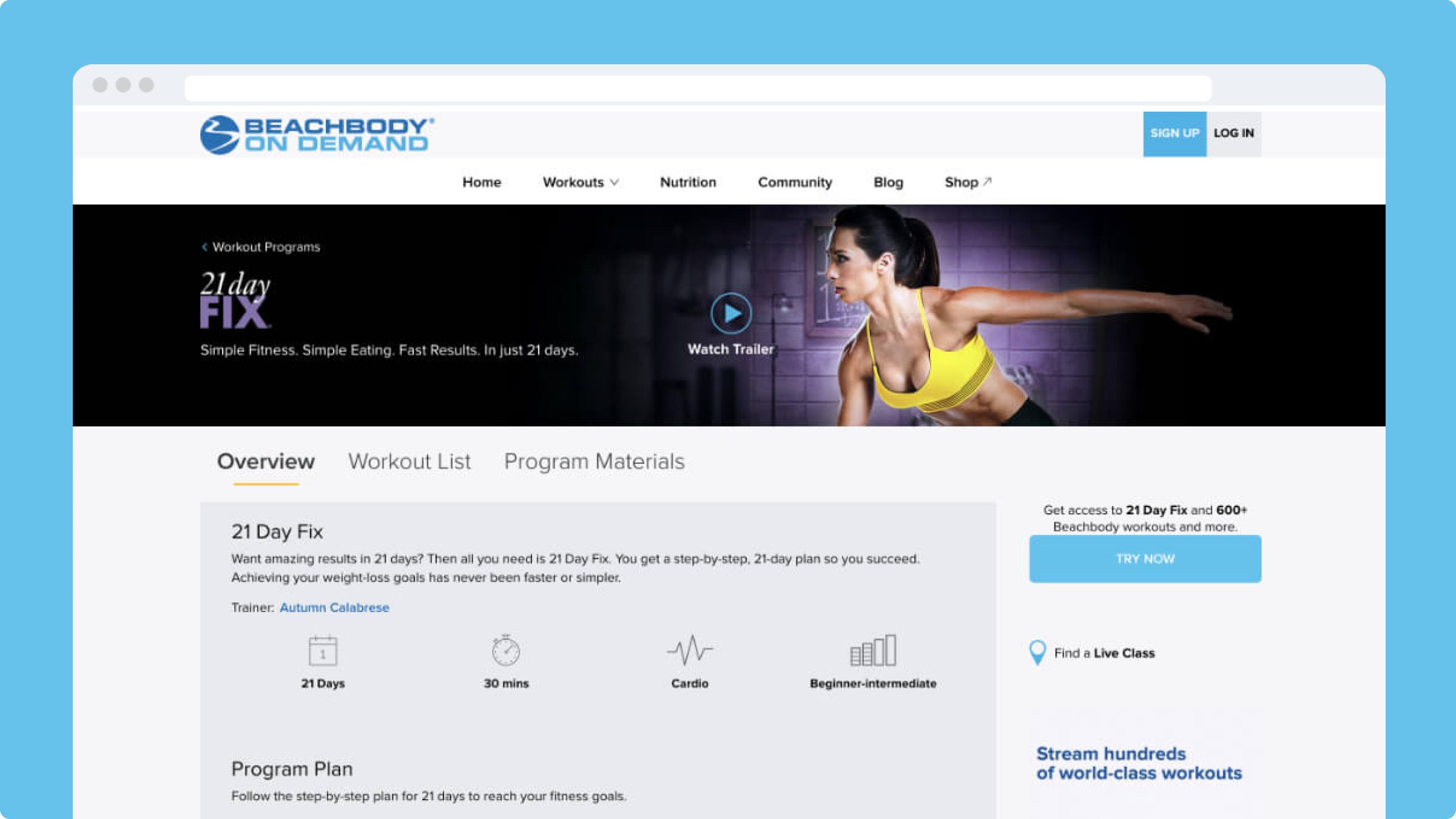 Showcase of Beachbody on Demand's Homepage