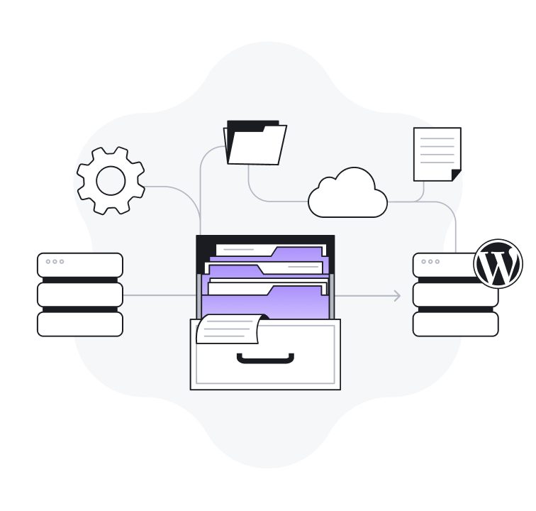 Illustration of folder with files and settings around it.