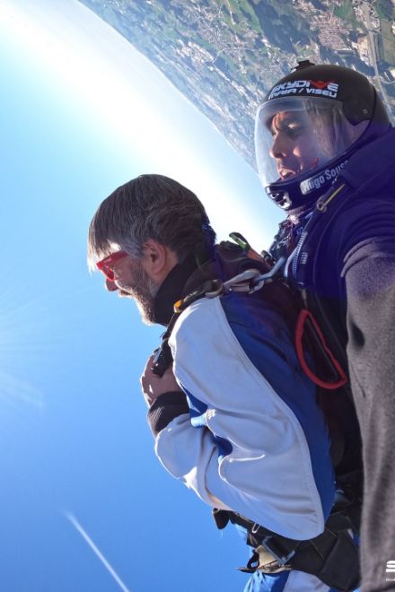 Marco upside down while skydiving