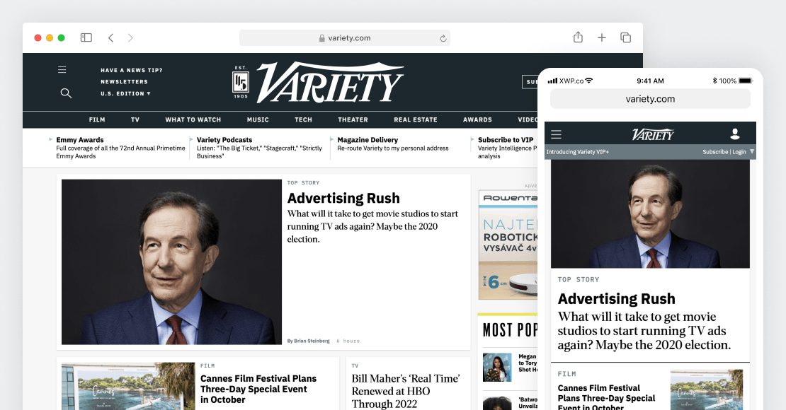 Mobile and Desktop Preview of Variety Website