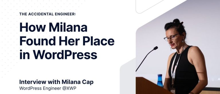 Image showing the title of the article and picture of Milana speaking at WordCamp conference.