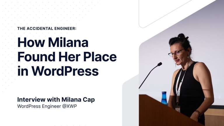 Image showing the title of the article and picture of Milana speaking at WordCamp conference.