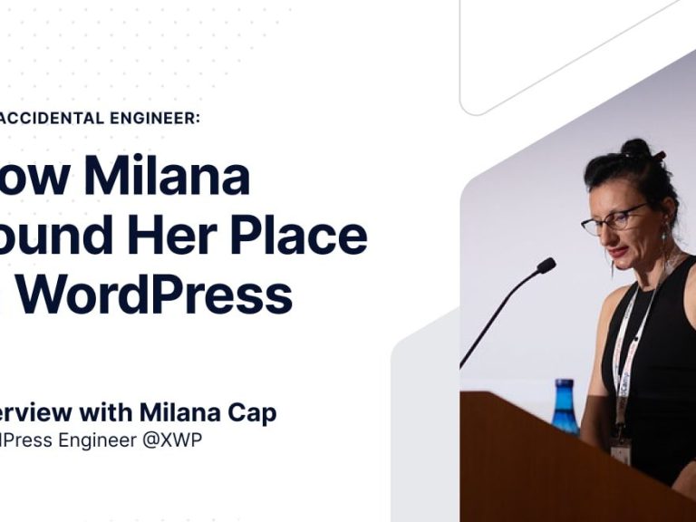 Image showing the title of the article and picture of Milana speaking at WordCamp conference.