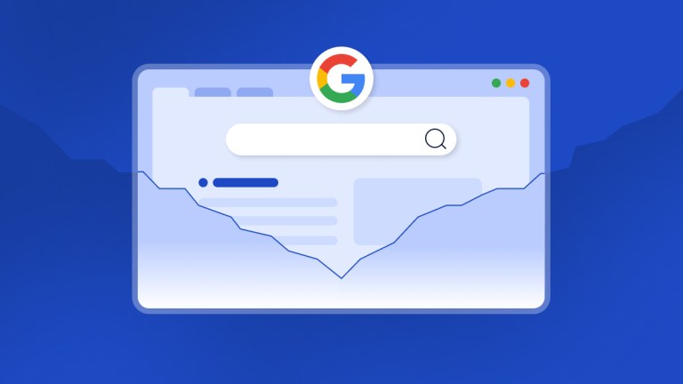 Illustration showing a website appearing on Google Search with an arrow changing from moving down to upward.