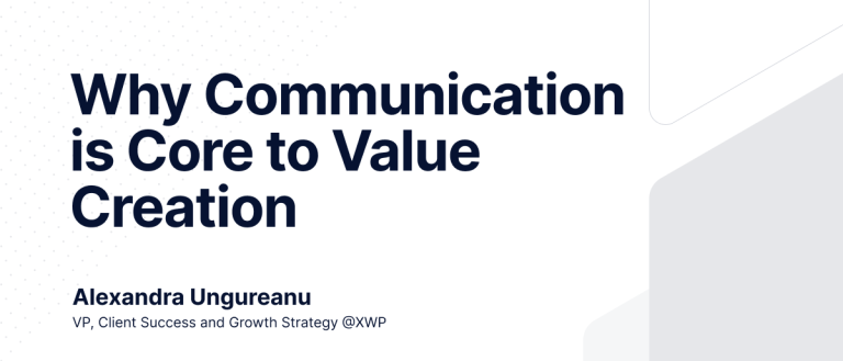 Featured image in white and grey color palette, with the title written on it - "Why communication is core to value creation"
