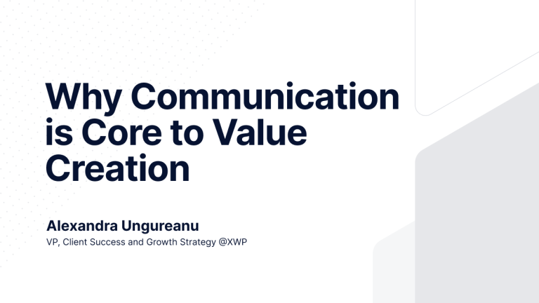 Featured image in white and grey color palette, with the title written on it - "Why communication is core to value creation"