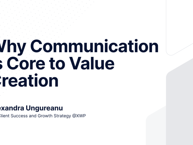 Featured image in white and grey color palette, with the title written on it - "Why communication is core to value creation"
